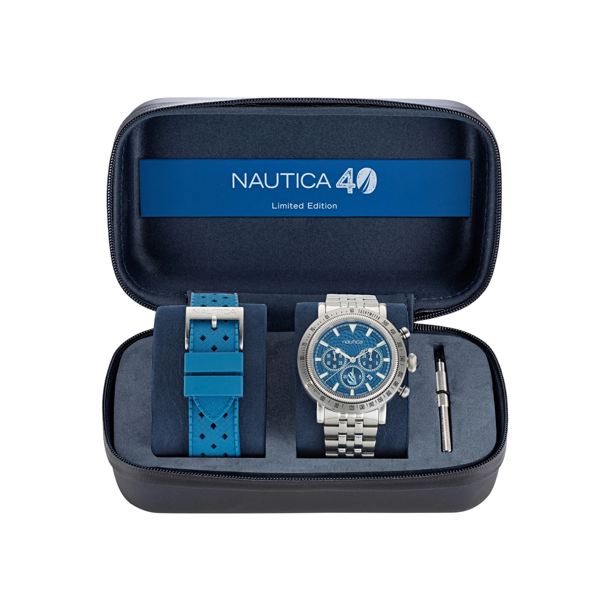 Nautica Orologio Uomo Koh May Bay - Quadrante Blu, Cassa 46mm In Acciaio Riciclato, Bracciale In Acciaio