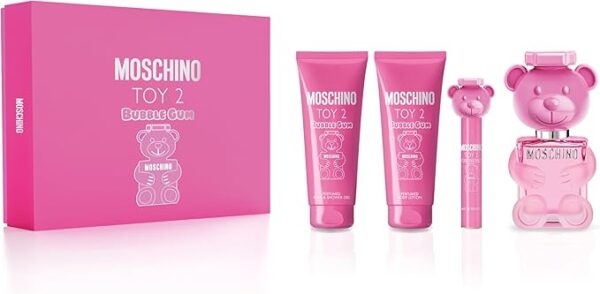 Moschino Toy 2 Bubble Gum – Set de Regalo para Mujer 4 Piezas (EDT 100 ml + Mini Spray + Loción + Gel de Ducha)