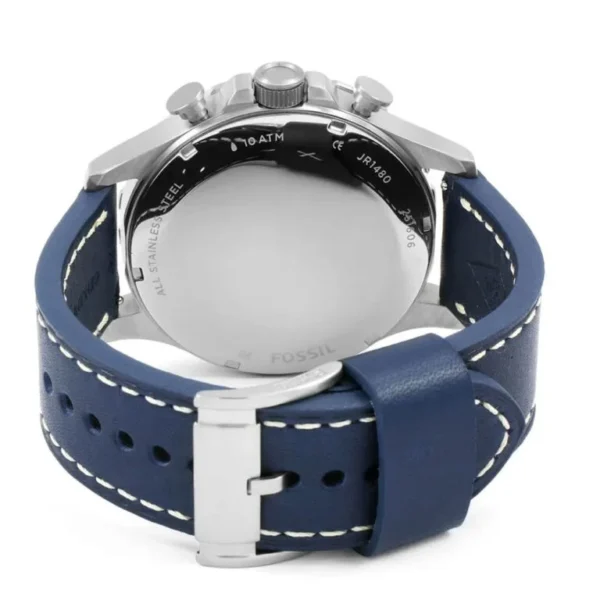 Reloj Fossil (JR1480) Nate Cronógrafo Esfera Beige y Cuero Azul Marino - Imagen 4