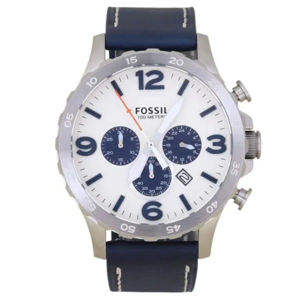 Reloj Fossil (JR1480) Nate Cronógrafo Esfera Beige y Cuero Azul Marino - Imagen 3